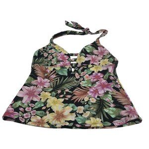 Amavi‎ Tankini Swim Top Womens Size XS Floral Tropical Pink Black Yellow